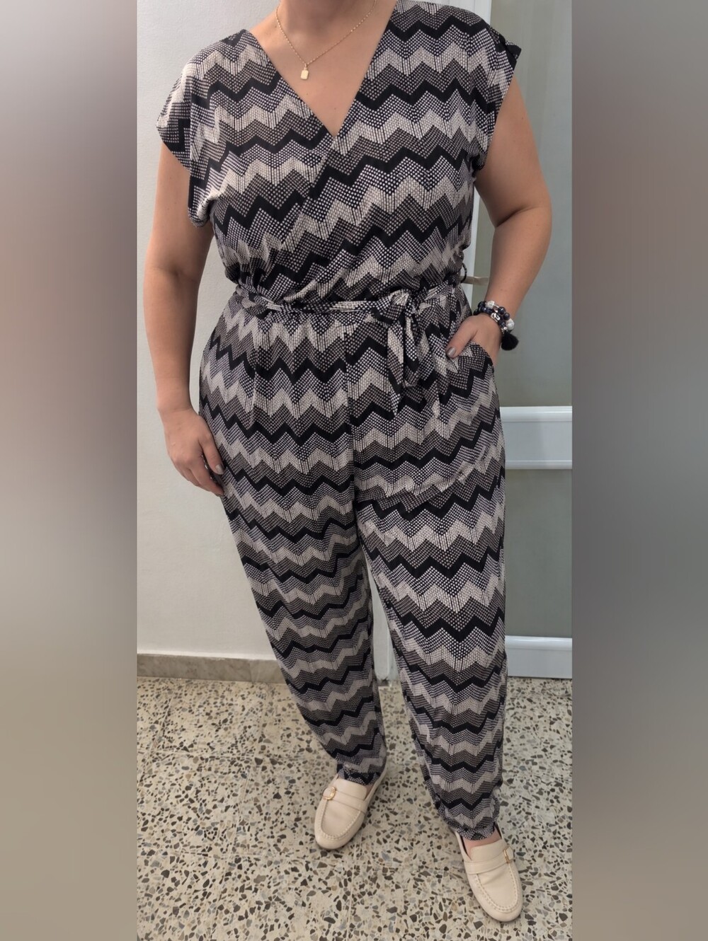 Black, Brown & Cream  Wide-Leg Jumpsuit